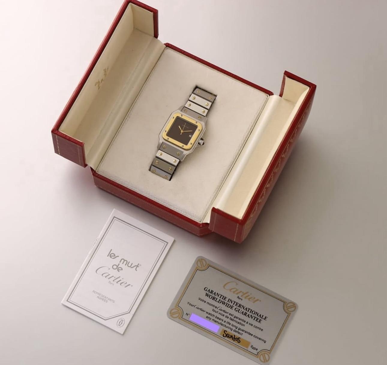Cartier Santos Carrée 2961 – Cadran Bordeaux « Swiss Only » – 1982 – Boîte & Papiers – Rare